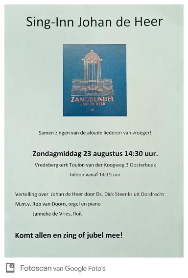 De flyer of uitnodiging Sing Inn.
